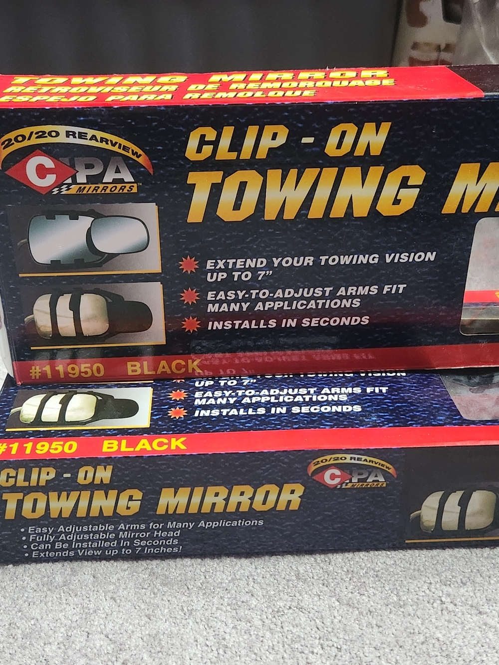 2 Clip-On Towing Mirrors, Black - Model #11950